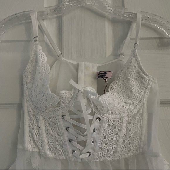 New! Victoria's Secret Lace Mesh Eyelet Ruffle Babydoll Lingerie 22888 - Picture 10 of 13